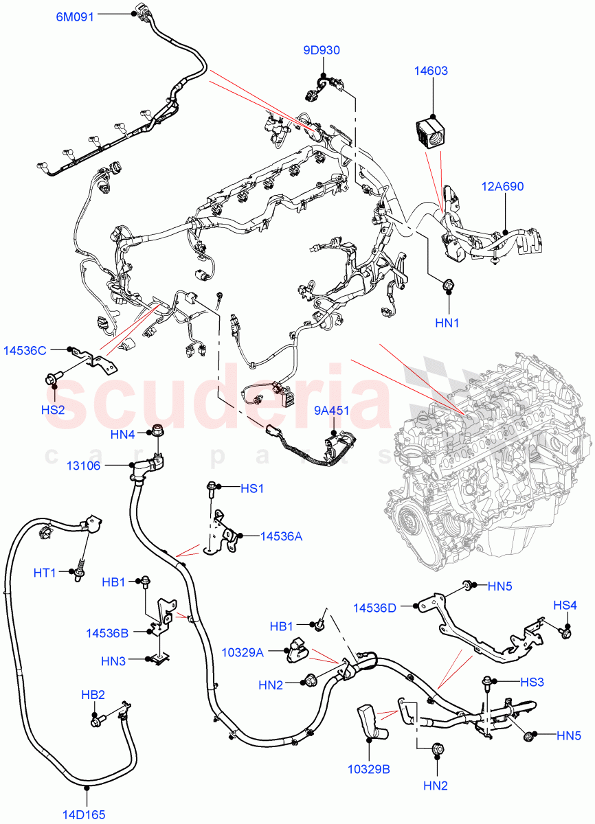 Engine Harness (Nitra Plant Build) (3.0L AJ20D6 Diesel High, Less Electric Engine Battery) ((V) FROMM2000001) of Land Rover Land Rover Defender (2020+) [2.0 Turbo Petrol AJ200P]