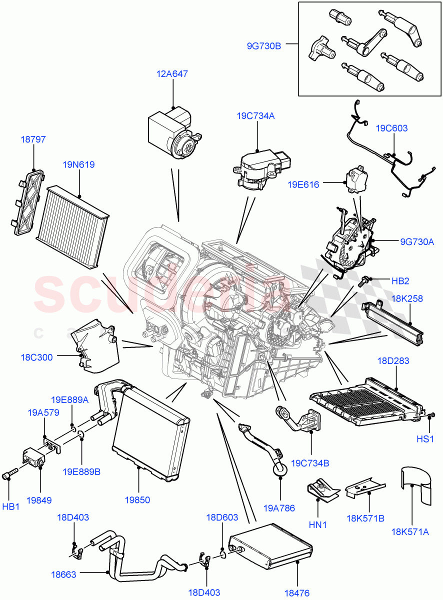 Heater/Air Cond.Internal Components (Main Unit) (Itatiaia (Brazil)) ((V) FROMGT000001, (V) TOKT999999) of Land Rover Land Rover Discovery Sport (2015+) [1.5 I3 Turbo Petrol AJ20P3]