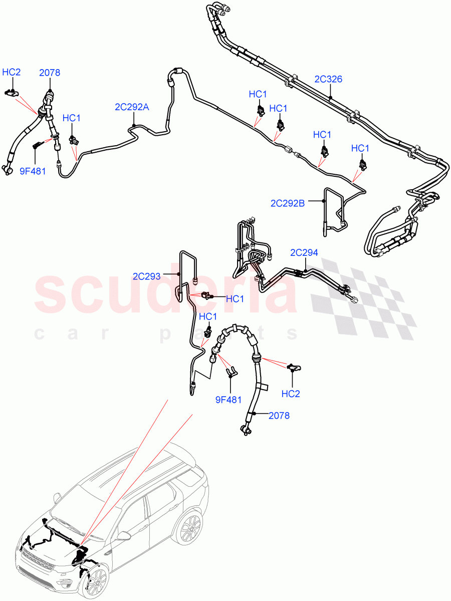 Front Brake Pipes (RHD, Halewood (UK), Less Electric Engine Battery, Electric Engine Battery-MHEV) ((V) FROMLH000001, (V) TOLH999999) of Land Rover Land Rover Discovery Sport (2015+) [2.0 Turbo Diesel]