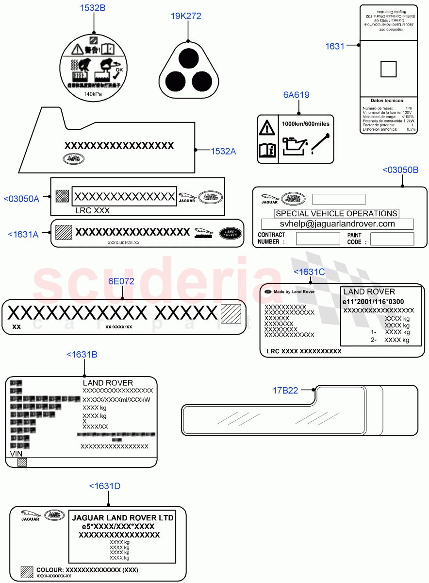 Labels (Information Decals) of Land Rover Land Rover Range Rover (2012-2021) [3.0 Diesel 24V DOHC TC]