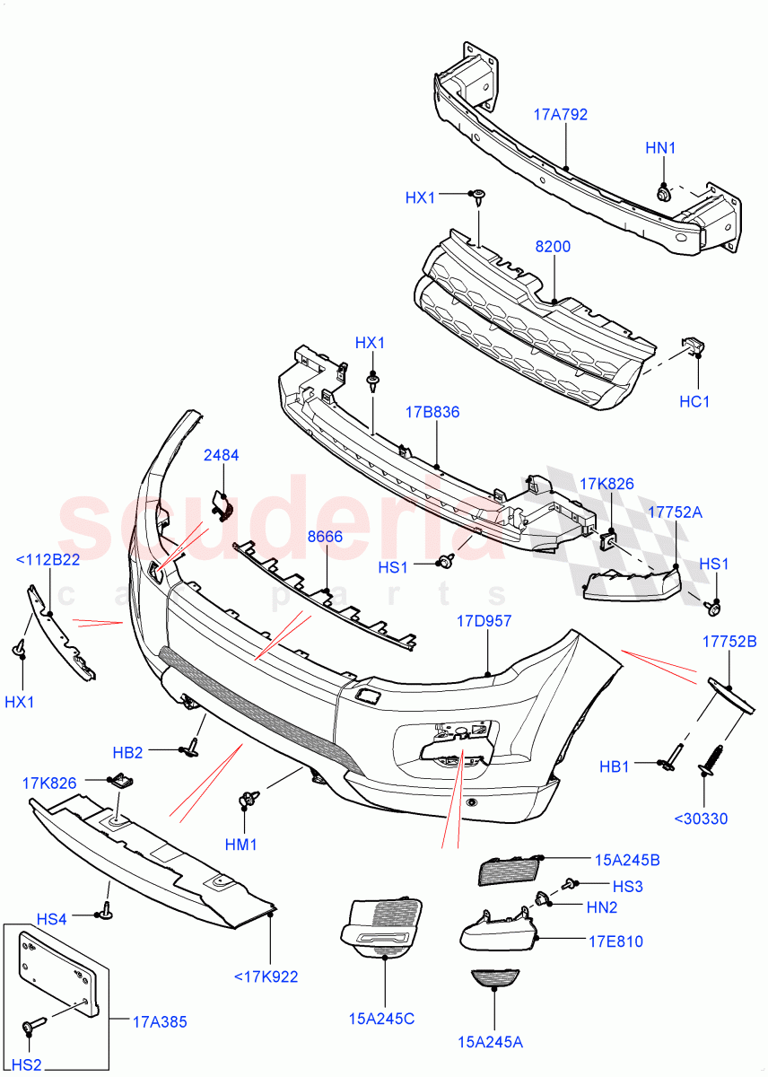 Radiator Grille And Front Bumper (Halewood (UK), Less Sales Badge, Non Sport/Dynamic) ((V) TOFH999999) of Land Rover Land Rover Range Rover Evoque (2012-2018) [2.0 Turbo Diesel]