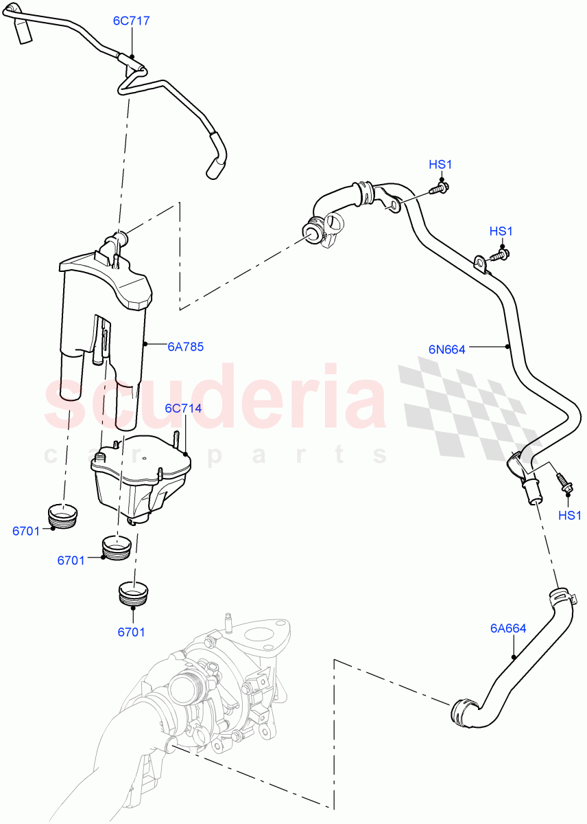Emission Control - Crankcase (Engine Ventilation) (3.0L 24V V6 Turbo Diesel Std Flow, 3.0 V6 Diesel Electric Hybrid Eng, 3.0L 24V DOHC V6 TC Diesel) of Land Rover Land Rover Range Rover Sport (2014+) [3.0 Diesel 24V DOHC TC]
