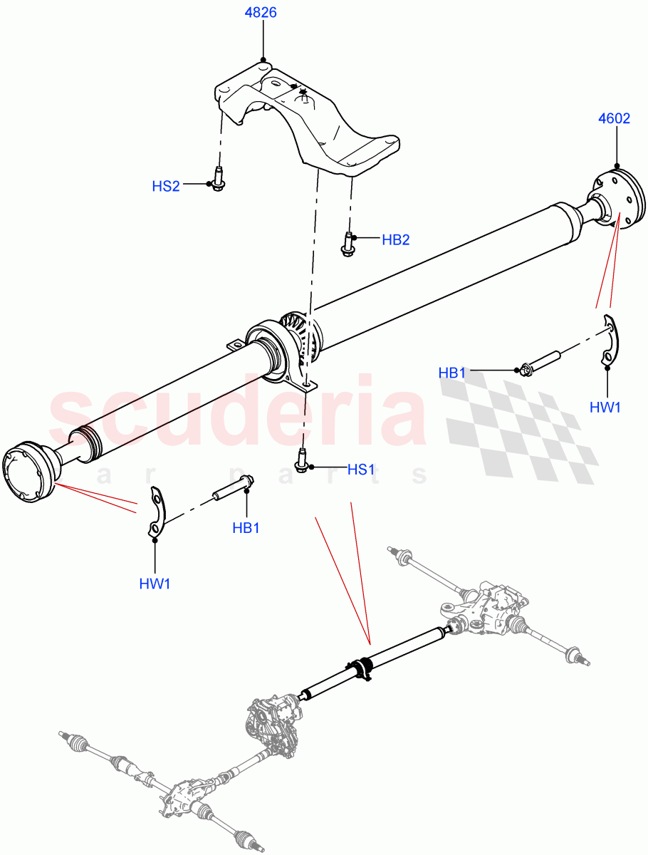 Drive Shaft - Rear Axle Drive (Propshaft) (Standard Wheelbase) ((V) TOL2999999) of Land Rover Land Rover Defender (2020+) [5.0 OHC SGDI SC V8 Petrol]