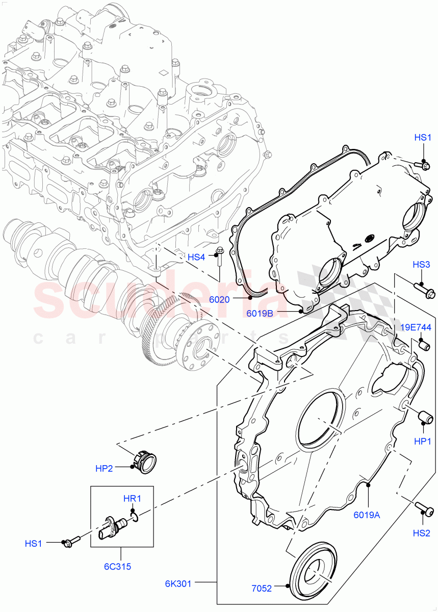 Timing Gear Covers (Solihull Plant Build) (2.0L I4 Mid DOHC AJ200 Petrol, 2.0L I4 High DOHC AJ200 Petrol) ((V) FROMHA000001) of Land Rover Land Rover Discovery 5 (2017+) [2.0 Turbo Petrol AJ200P]