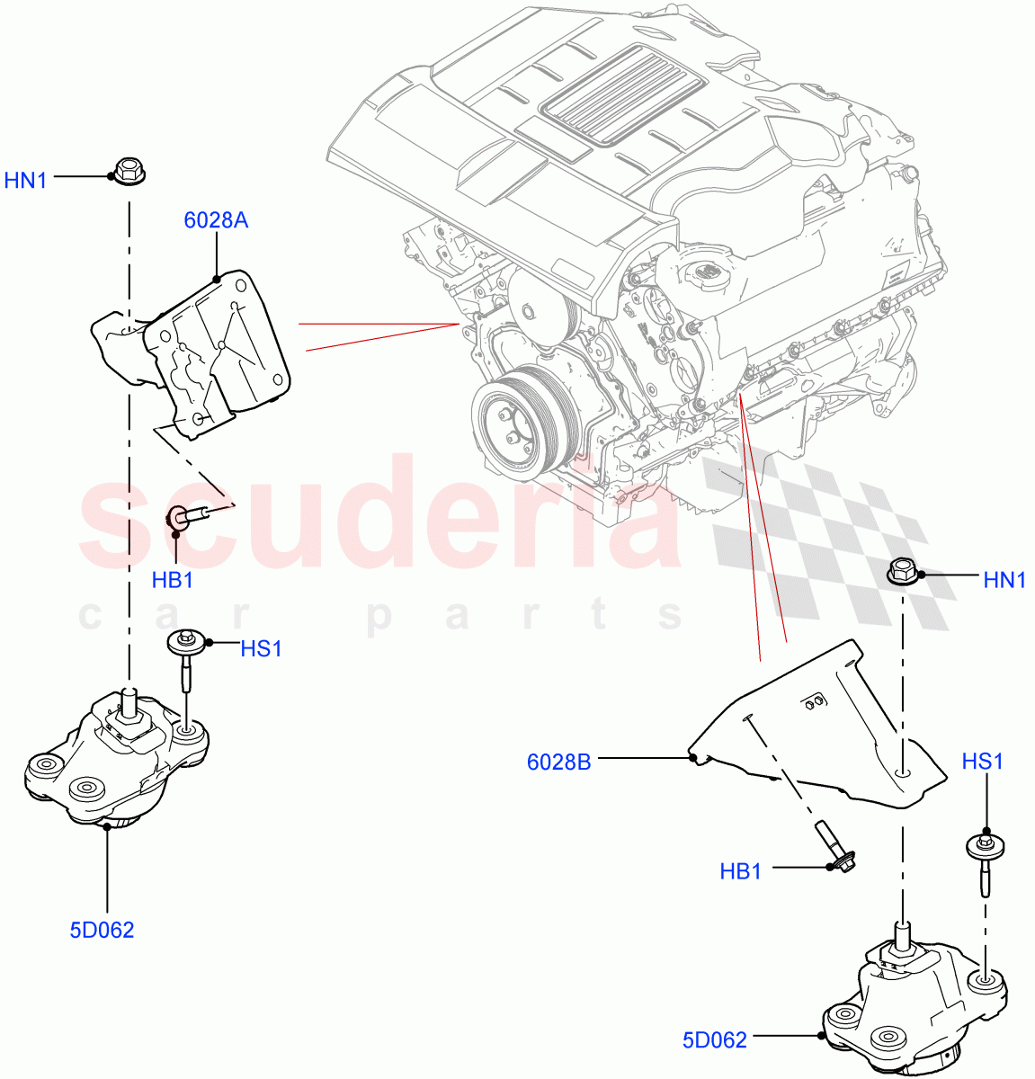 Engine Mounting (Nitra Plant Build) (3.0L DOHC GDI SC V6 PETROL) ((V) FROMK2000001) of Land Rover Land Rover Discovery 5 (2017+) [3.0 I6 Turbo Petrol AJ20P6]
