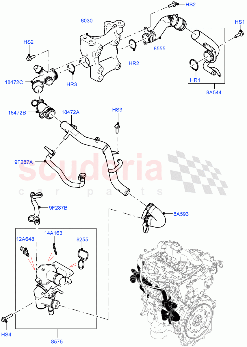 Thermostat/Housing & Related Parts (2.0L AJ20P4 Petrol E100 PTA, Itatiaia (Brazil)) ((V) FROMLT000001) of Land Rover Land Rover Discovery Sport (2015+) [2.0 Turbo Petrol AJ200P]