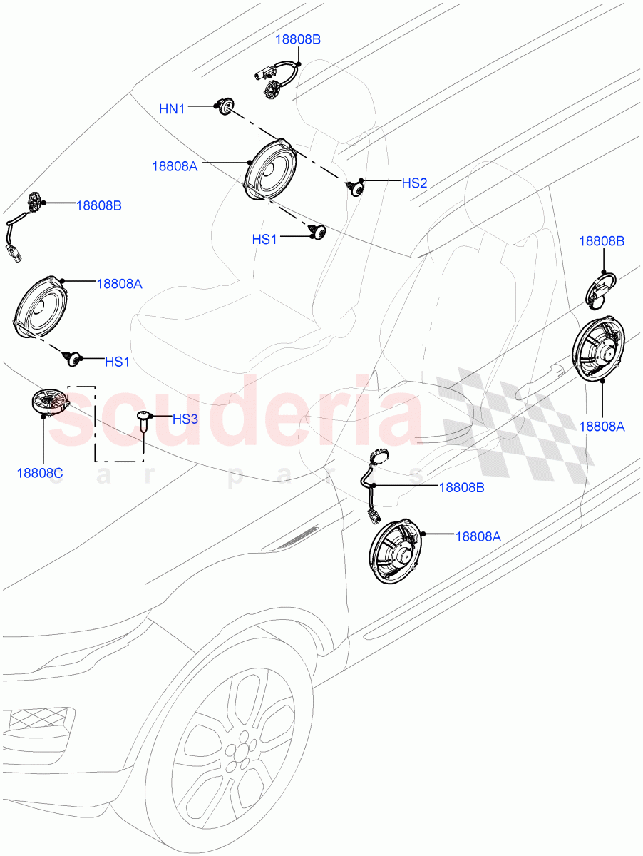 Speakers (Halewood (UK), Standard Audio (Base)) of Land Rover Land Rover Range Rover Evoque (2012-2018) [2.0 Turbo Petrol GTDI]