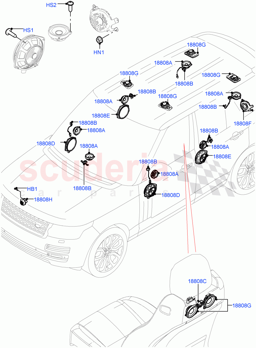 Speakers (Standard Wheelbase, Super Premium Audio 2500 W) ((V) FROMJA000001) of Land Rover Land Rover Range Rover (2012-2021) [2.0 Turbo Petrol GTDI]