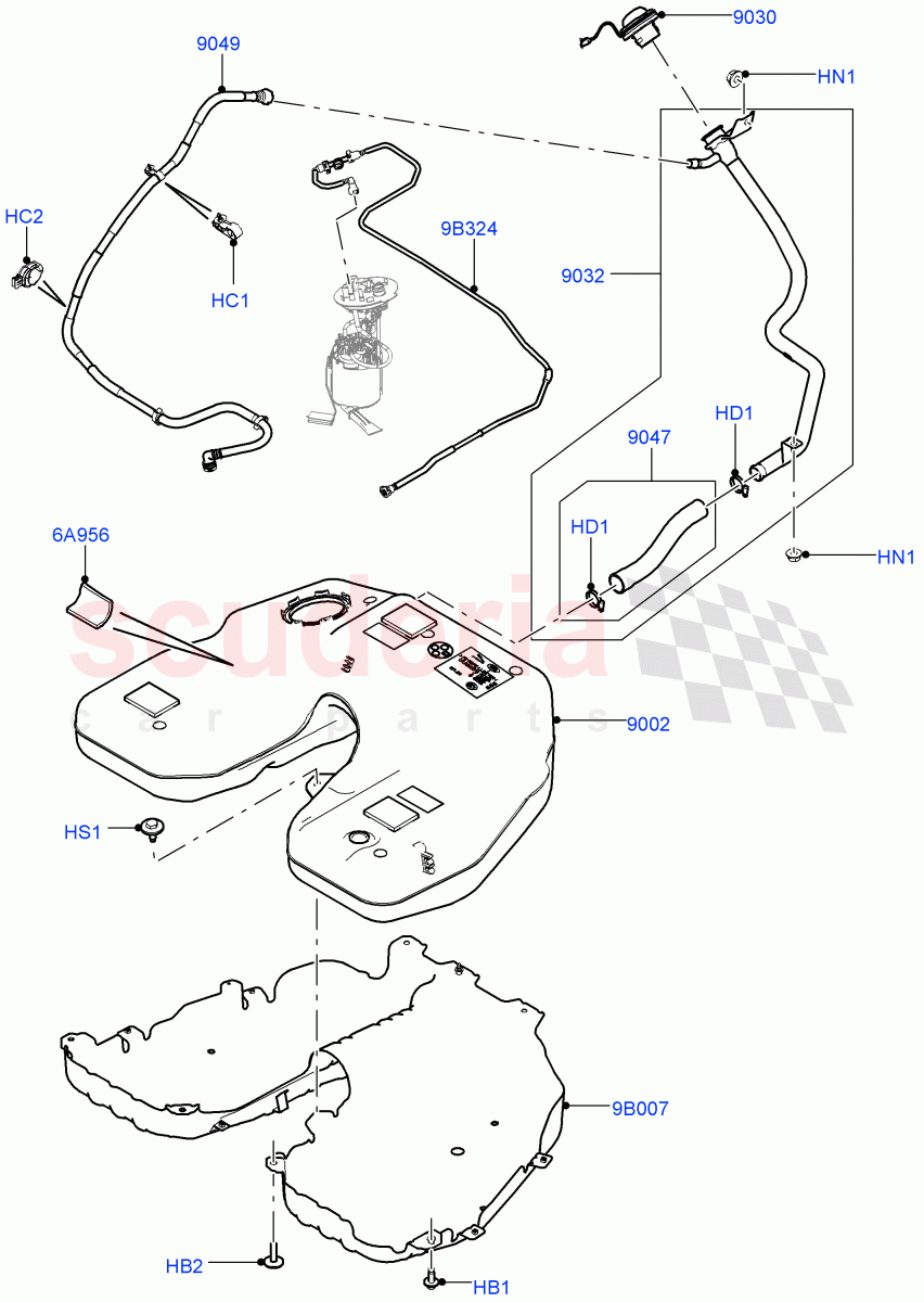 Fuel Tank & Related Parts (2.0L I4 High DOHC AJ200 Petrol) ((V) FROMJA000001) of Land Rover Land Rover Range Rover Sport (2014+) [2.0 Turbo Petrol AJ200P]