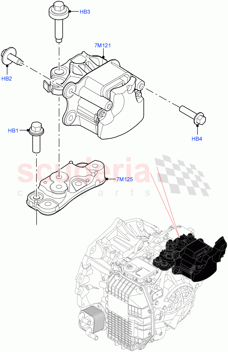 Transmission Mounting (1.5L AJ20P3 Petrol High, 8 Speed Automatic Trans 8G30, Changsu (China), 1.5L AJ20P3 Petrol High PHEV) of Land Rover Land Rover Range Rover Evoque (2019+) [2.0 Turbo Diesel AJ21D4]