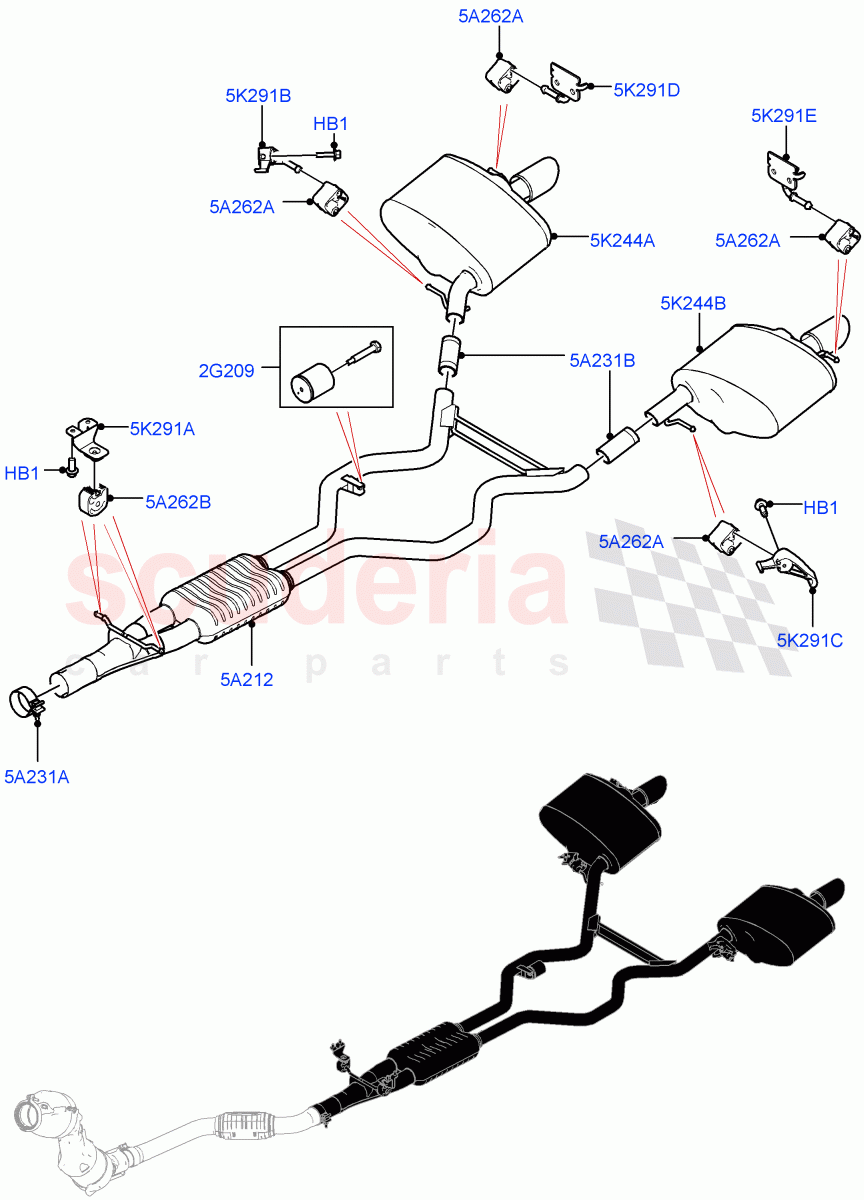 Rear Exhaust System (2.0L I4 High DOHC AJ200 Petrol) ((V) FROMJA000001) of Land Rover Land Rover Range Rover Sport (2014+) [2.0 Turbo Petrol AJ200P]