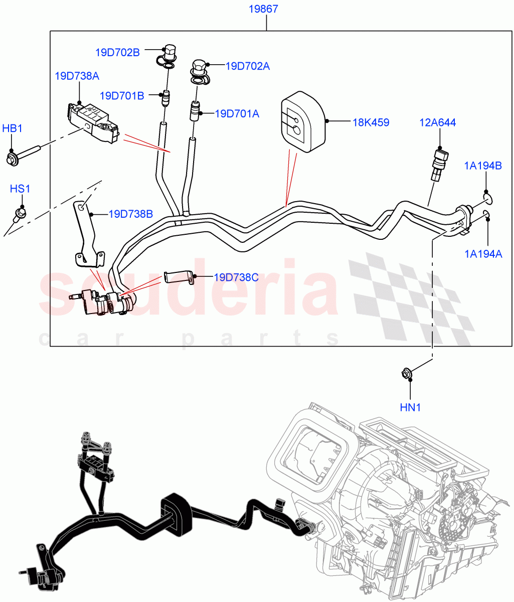 Air Conditioning System (Halewood (UK), Less Chiller Unit, A/C HF01234YF w/o Intrnl HT Exchng, Electric Engine Battery-MHEV, Less Electric Engine Battery) ((V) FROMNH000001) of Land Rover Land Rover Discovery Sport (2015+) [2.2 Single Turbo Diesel]