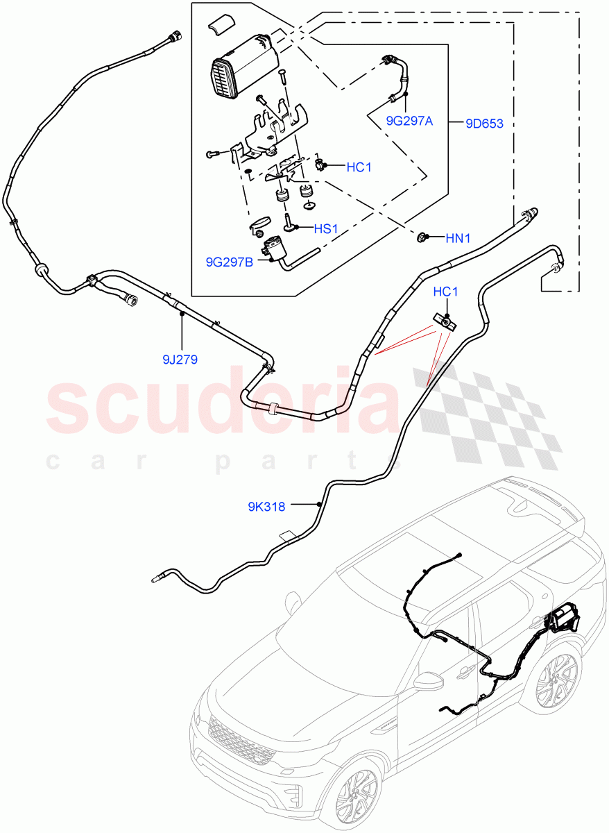 Fuel Lines (Solihull Plant Build, Rear) (3.0L DOHC GDI SC V6 PETROL, Narrow Filler Neck - Unleaded) ((V) FROMHA000001, (V) TOJA999999) of Land Rover Land Rover Discovery 5 (2017+) [3.0 DOHC GDI SC V6 Petrol]