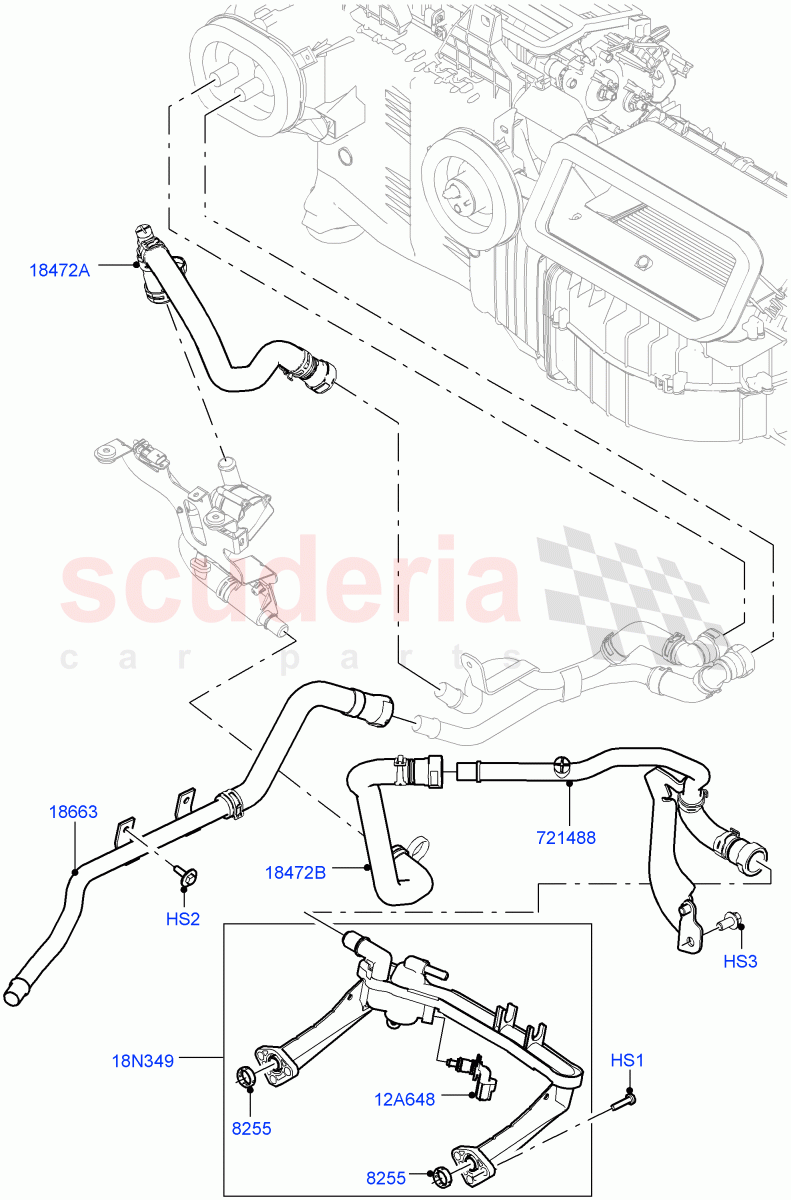 Heater Hoses (Solihull Plant Build) (3.0L DOHC GDI SC V6 PETROL, Electric Auxiliary Coolant Pump, Less Heater, With Fresh Air Heater) ((V) FROMJA000001) of Land Rover Land Rover Discovery 5 (2017+) [2.0 Turbo Petrol AJ200P]