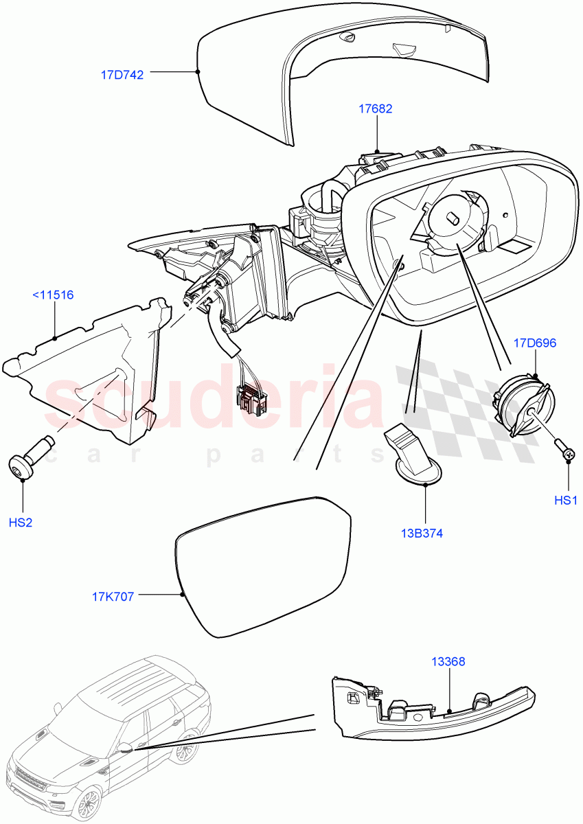 Exterior Rear View Mirror ((V) FROMFA000001, (V) TOFA999999) of Land Rover Land Rover Range Rover Sport (2014+) [5.0 OHC SGDI SC V8 Petrol]