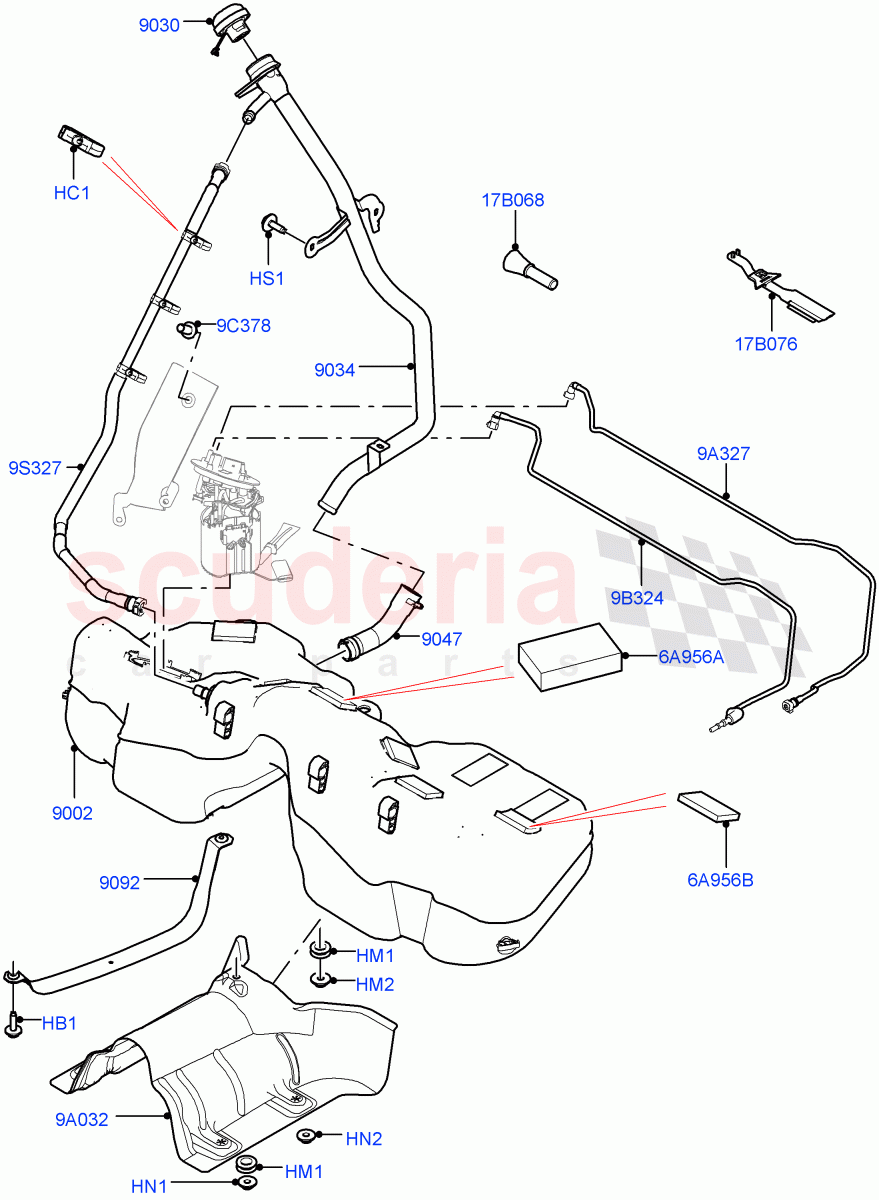 Fuel Tank & Related Parts (2.0L I4 DSL MID DOHC AJ200, 2.0L I4 DSL HIGH DOHC AJ200) of Land Rover Land Rover Range Rover Velar (2017+) [2.0 Turbo Diesel]