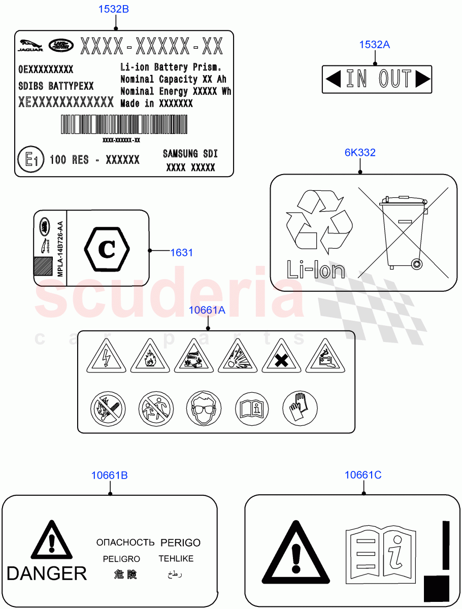 Labels (Traction Battery) (2.0L AJ200P Hi PHEV) ((V) FROMJA000001) of Land Rover Land Rover Range Rover Sport (2014+) [2.0 Turbo Petrol AJ200P]