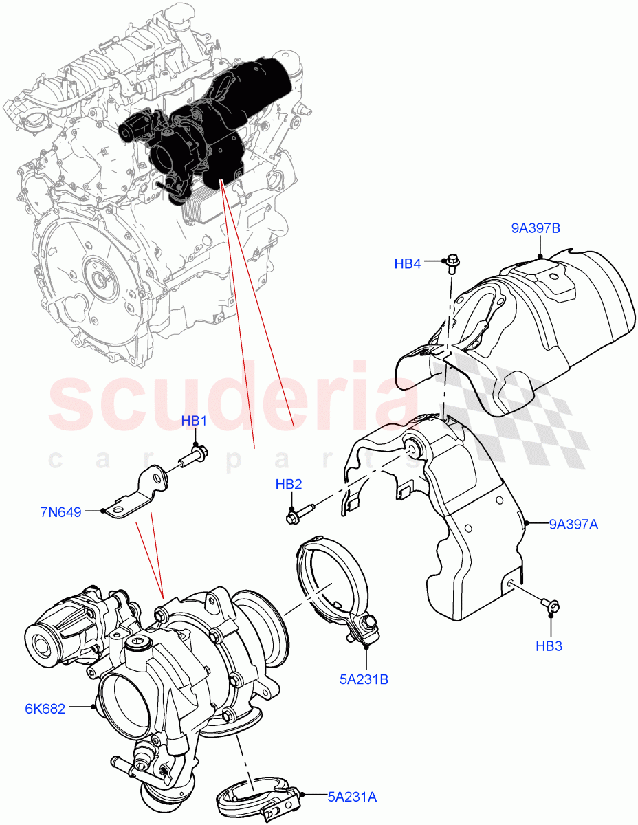 Turbocharger (2.0L AJ21D4 Diesel Mid, Itatiaia (Brazil)) of Land Rover Land Rover Range Rover Evoque (2019+) [2.0 Turbo Diesel AJ21D4]