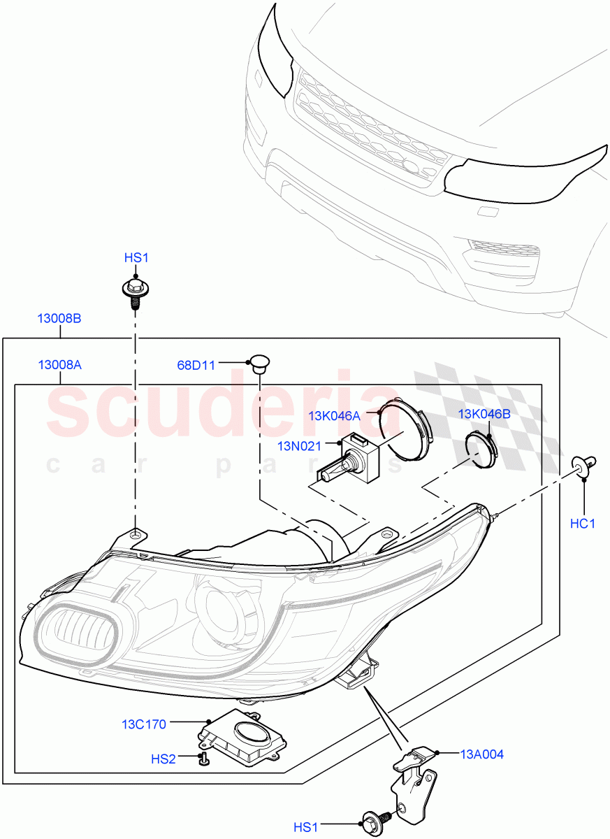 Headlamps And Front Flasher Lamps (With Adaptive Headlamps Bi Xenon, With BI - Xenon Headlamps) ((V) TOHA999999) of Land Rover Land Rover Range Rover Sport (2014+) [2.0 Turbo Diesel]