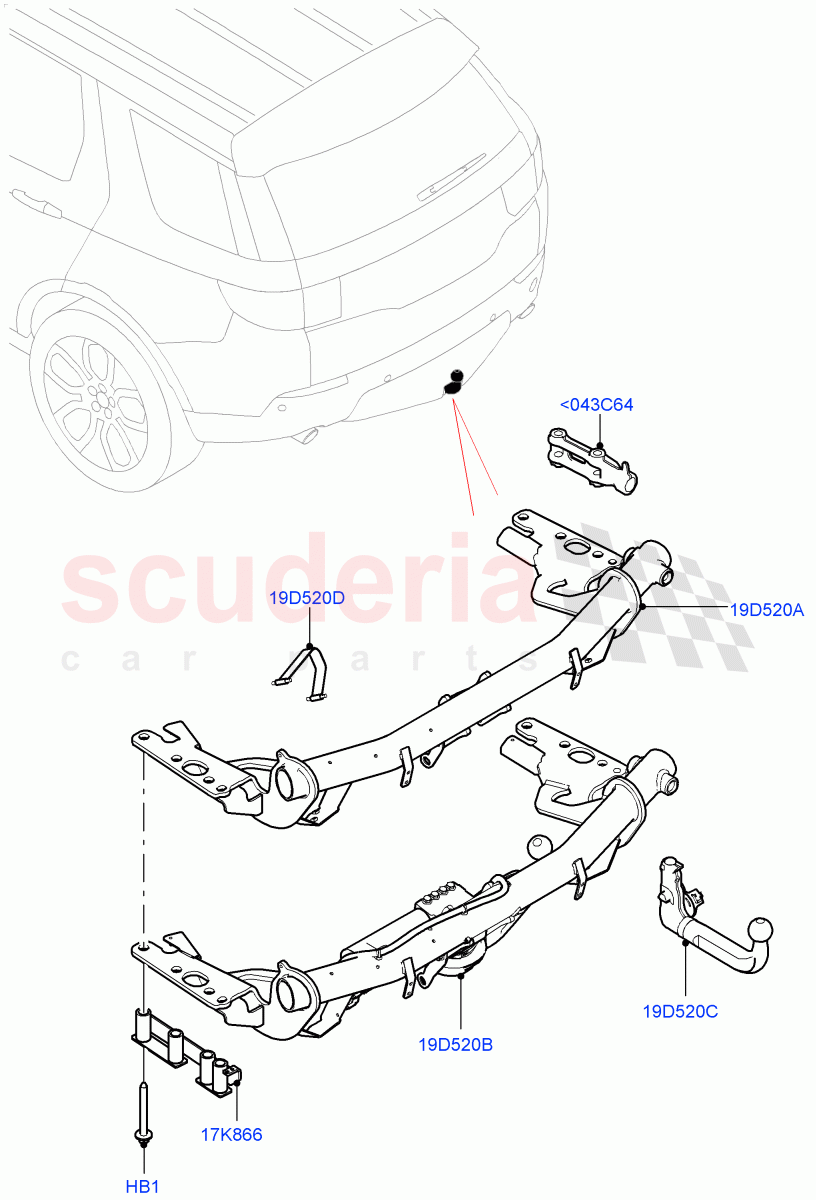 Tow Bar (Halewood (UK), T/Tow Hitch Prep - ROW, X-Bar Detachable Tow Ball - 13 Pin, Tow Hitch Man Detachable Swan Neck, Tow Hitch Elec Deployable Swan Neck, With X-Bar Trailer Prep - NAS) ((V) TOKH999999) of Land Rover Land Rover Discovery Sport (2015+) [2.2 Single Turbo Diesel]
