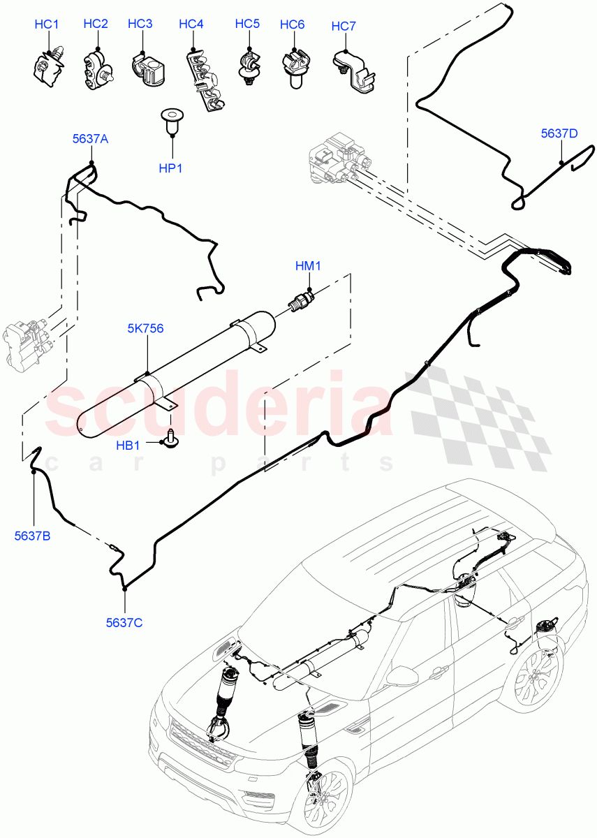 Air Suspension Compressor And Lines (Air Suspension Lines) (With Four Corner Air Suspension, With Performance Suspension) ((V) TOHA999999) of Land Rover Land Rover Range Rover Sport (2014+) [3.0 DOHC GDI SC V6 Petrol]