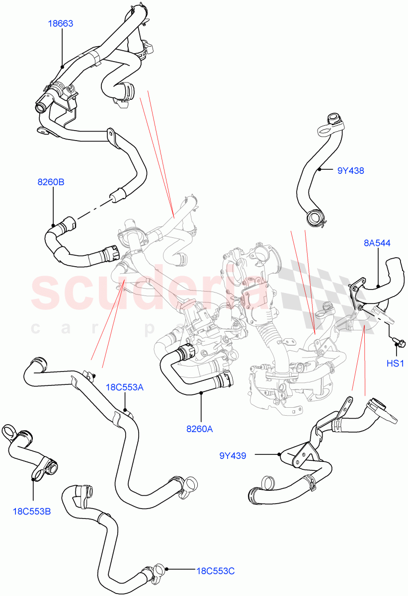 EGR Cooling System (2.0L I4 DSL MID DOHC AJ200, EU6 + DPF Emissions, Proconve L6 Emissions, Stage V Plus DPF, Japanese Emission + DPF, DPF + DE-SOX) ((V) FROMGH000001) of Land Rover Land Rover Range Rover Evoque (2012-2018) [2.0 Turbo Diesel]