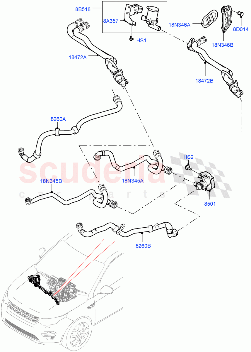 Heater Hoses (2.0L AJ20P4 Petrol E100 PTA, Halewood (UK), 2.0L AJ20P4 Petrol High PTA, 2.0L AJ20P4 Petrol Mid PTA) ((V) FROMLH000001) of Land Rover Land Rover Discovery Sport (2015+) [2.0 Turbo Petrol AJ200P]