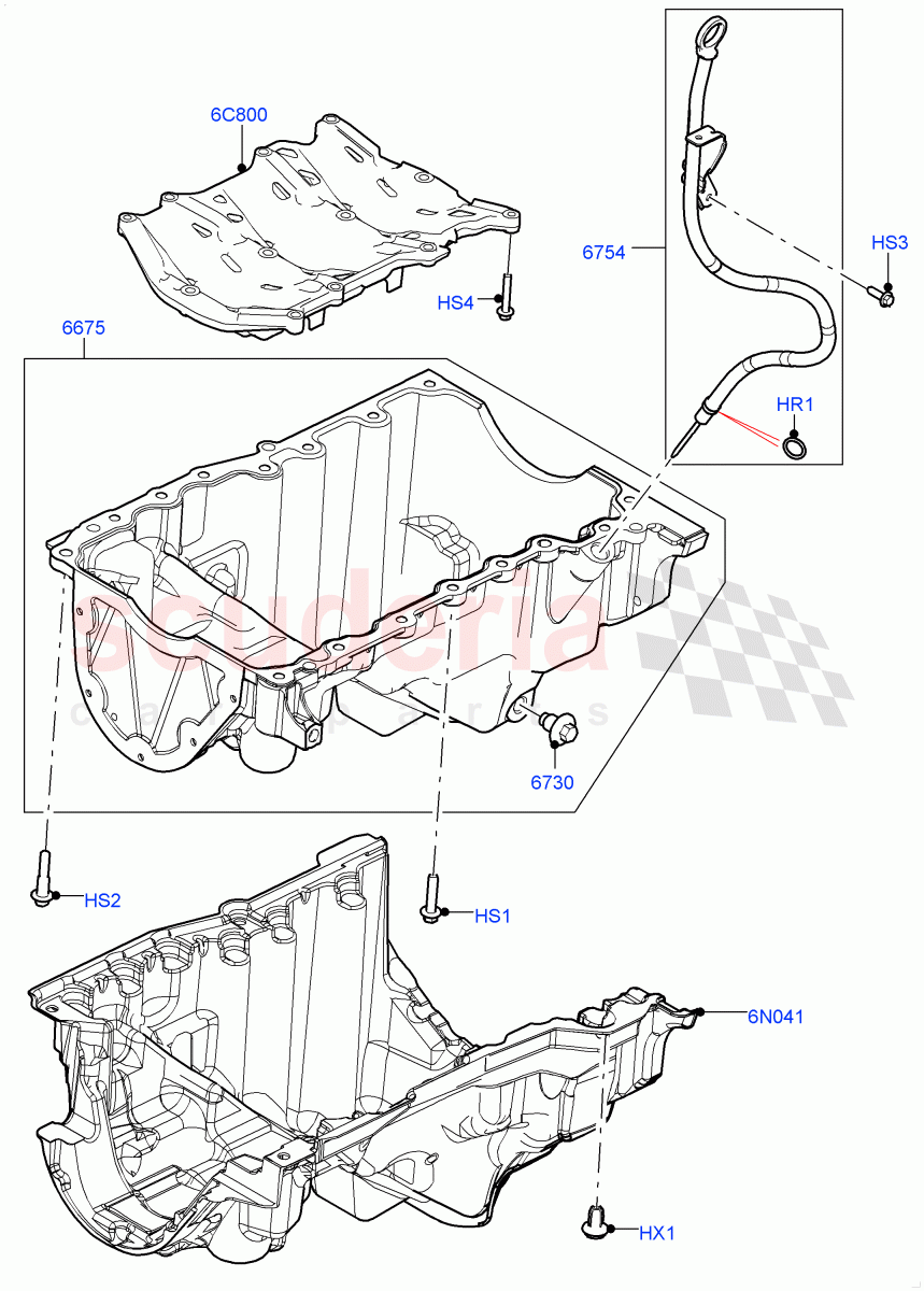 Oil Pan/Oil Level Indicator (Nitra Plant Build) (2.0L I4 High DOHC AJ200 Petrol, 2.0L AJ200P Hi PHEV) ((V) FROMK2000001) of Land Rover Land Rover Defender (2020+) [2.0 Turbo Petrol AJ200P]