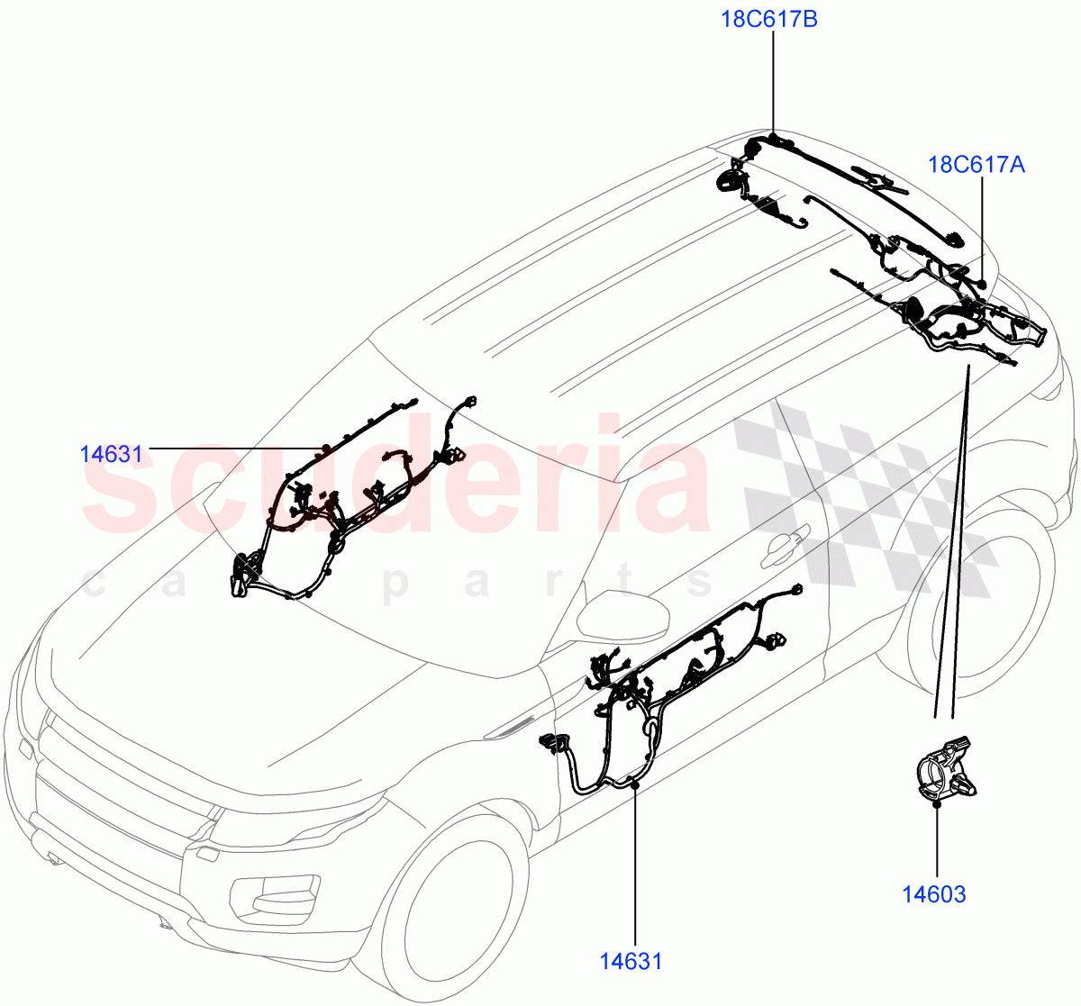Wiring - Body Closures (Front And Rear Doors) (3 Door, Halewood (UK)) ((V) TOFH999999) of Land Rover Land Rover Range Rover Evoque (2012-2018) [2.0 Turbo Diesel]