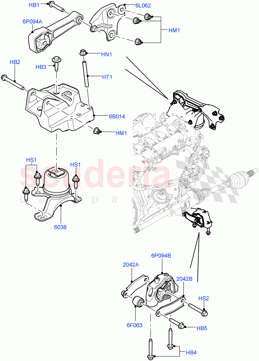 Engine Mounting (2.0L 16V TIVCT T/C Gen2 Petrol, Halewood (UK), 2.0L 16V TIVCT T/C 240PS Petrol) of Land Rover Land Rover Discovery Sport (2015+) [2.0 Turbo Diesel]