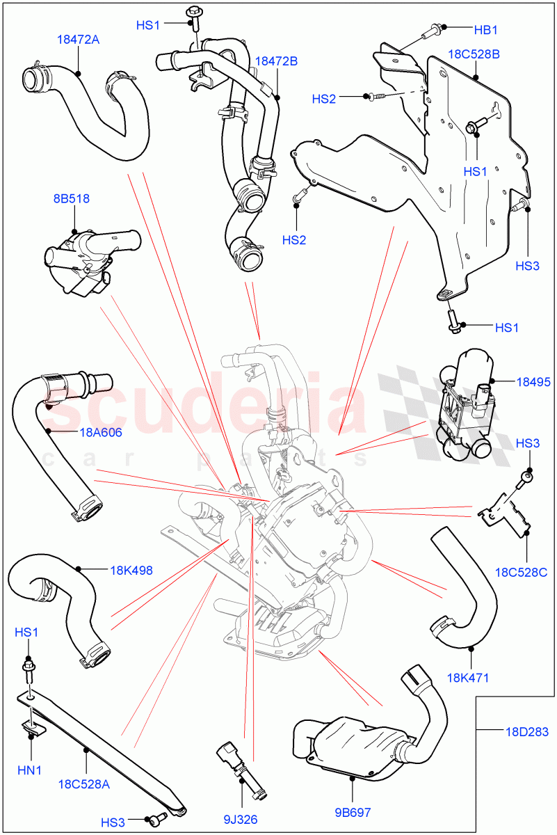 Auxiliary Fuel Fired Pre-Heater (External Components) (3.0L DOHC GDI SC V6 PETROL, Fuel Heater W/Pk Heat With Remote, 3.0 V6 D Gen2 Twin Turbo, 2.0L I4 High DOHC AJ200 Petrol, 2.0L I4 Mid DOHC AJ200 Petrol, 5.0L P AJ133 DOHC CDA S/C Enhanced) of Land Rover Land Rover Range Rover Velar (2017+) [2.0 Turbo Diesel AJ21D4]
