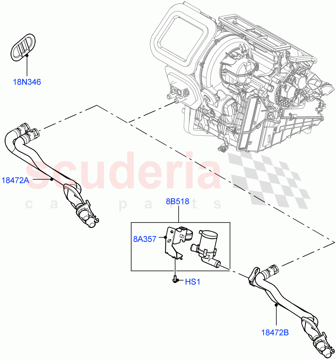 Heater Hoses (2.0L AJ20D4 Diesel Mid PTA, Halewood (UK), 2.0L AJ20D4 Diesel LF PTA, 2.0L AJ20D4 Diesel High PTA) of Land Rover Land Rover Range Rover Evoque (2019+) [2.0 Turbo Petrol AJ200P]