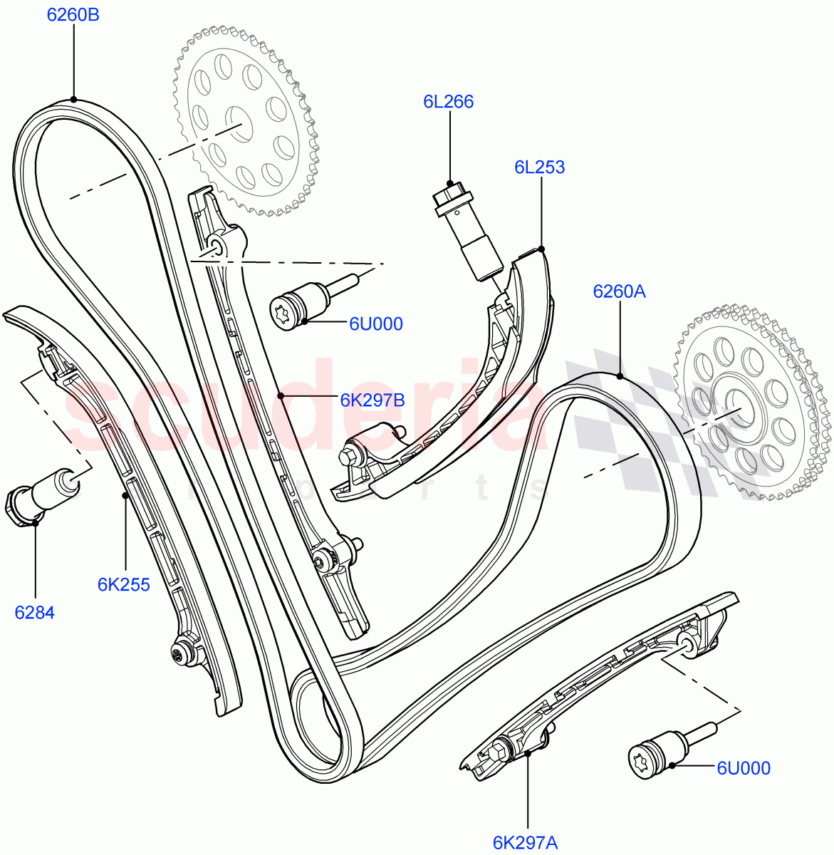 Timing Gear (Timing Chains, Tensioners) (4.4L DOHC DITC V8 Diesel) ((V) FROMBA000001) of Land Rover Land Rover Range Rover (2010-2012) [4.4 DOHC Diesel V8 DITC]