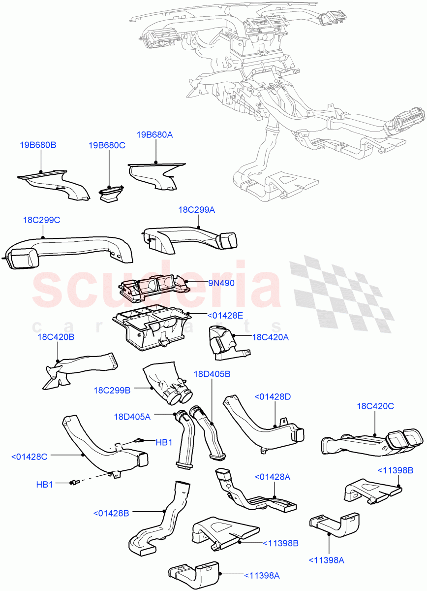 Air Vents, Louvres And Ducts (Internal Components) (Changsu (China), Less Head Up Display) ((V) FROMEG000001) of Land Rover Land Rover Range Rover Evoque (2012-2018) [2.2 Single Turbo Diesel]