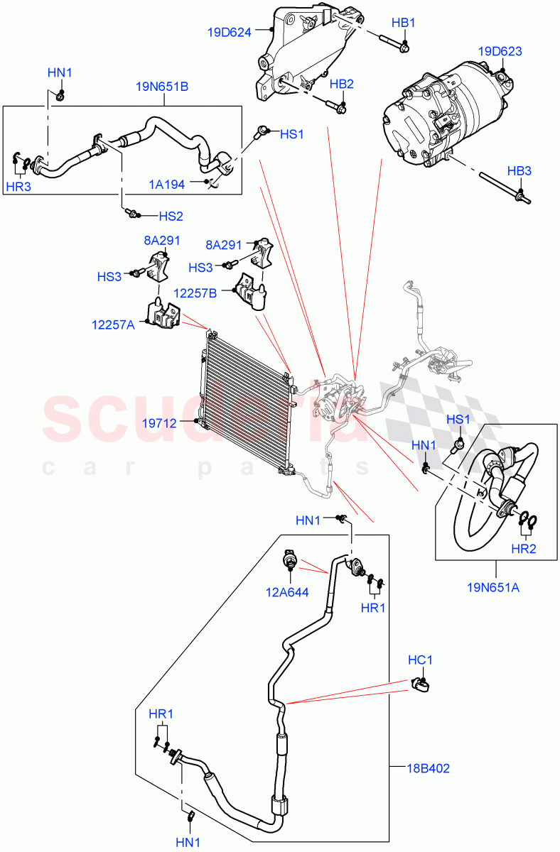 Air Conditioning Condensr/Compressr (Front) (2.0L AJ200P Hi PHEV) ((V) FROMJA000001) of Land Rover Land Rover Range Rover (2012-2021) [3.0 I6 Turbo Petrol AJ20P6]
