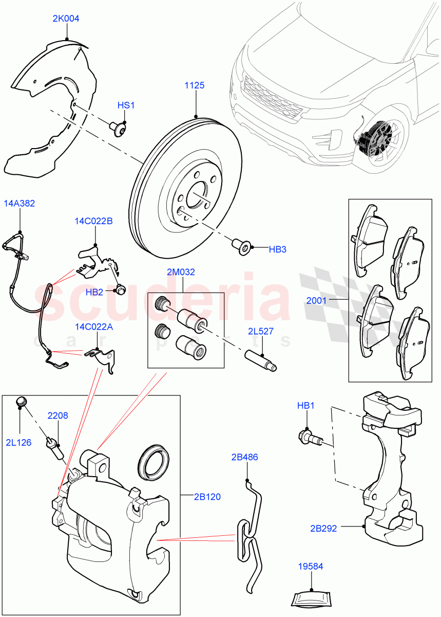 Front Brake Discs And Calipers (Itatiaia (Brazil), Disc Brake Size Frt 17/RR 16, Front Disc And Caliper Size 17) of Land Rover Land Rover Range Rover Evoque (2019+) [2.0 Turbo Petrol AJ200P]