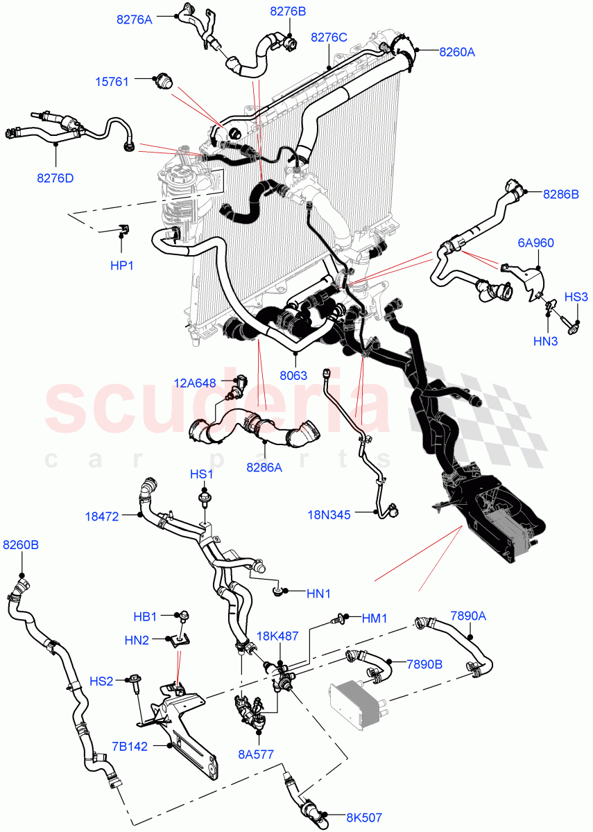 Cooling System Pipes And Hoses (3.0L AJ20D6 Diesel High, Less Engine Cooling System) ((V) FROMP2000001) of Land Rover Land Rover Discovery 5 (2017+) [3.0 I6 Turbo Diesel AJ20D6]