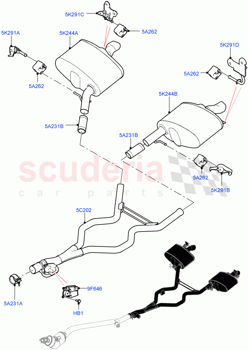 Rear Exhaust System (3.0L AJ20D6 Diesel High) ((V) FROMLA000001) of Land Rover Land Rover Range Rover Sport (2014+) [3.0 I6 Turbo Diesel AJ20D6]