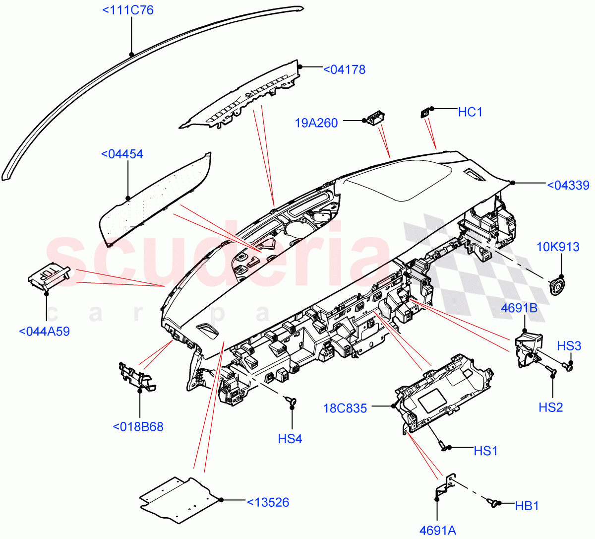 Instrument Panel (External Components, Upper) (Itatiaia (Brazil), Less Head Up Display) of Land Rover Land Rover Range Rover Evoque (2019+) [1.5 I3 Turbo Petrol AJ20P3]