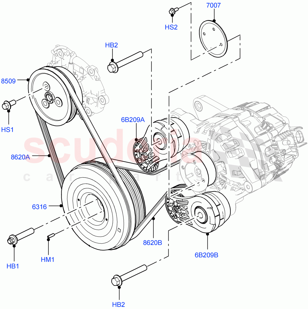 Pulleys And Drive Belts (2.0L AJ200P Hi PHEV) ((V) FROMJA000001) of Land Rover Land Rover Range Rover (2012-2021) [2.0 Turbo Petrol AJ200P]