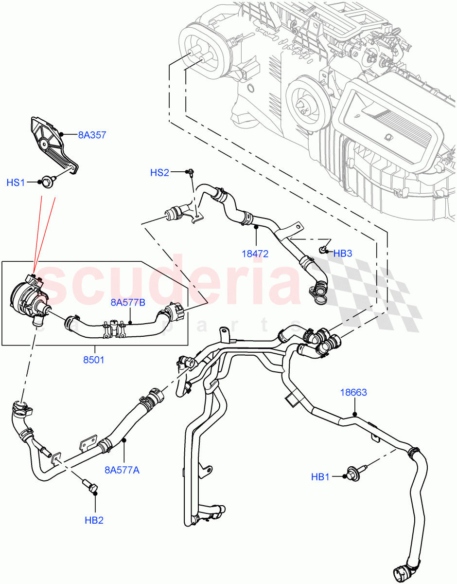 Heater Hoses (Nitra Plant Build) (3.0L AJ20P6 Petrol High, With Ptc Heater, Premium Air Conditioning-Front/Rear, Less Heater) ((V) FROMM2000001) of Land Rover Land Rover Discovery 5 (2017+) [3.0 I6 Turbo Petrol AJ20P6]