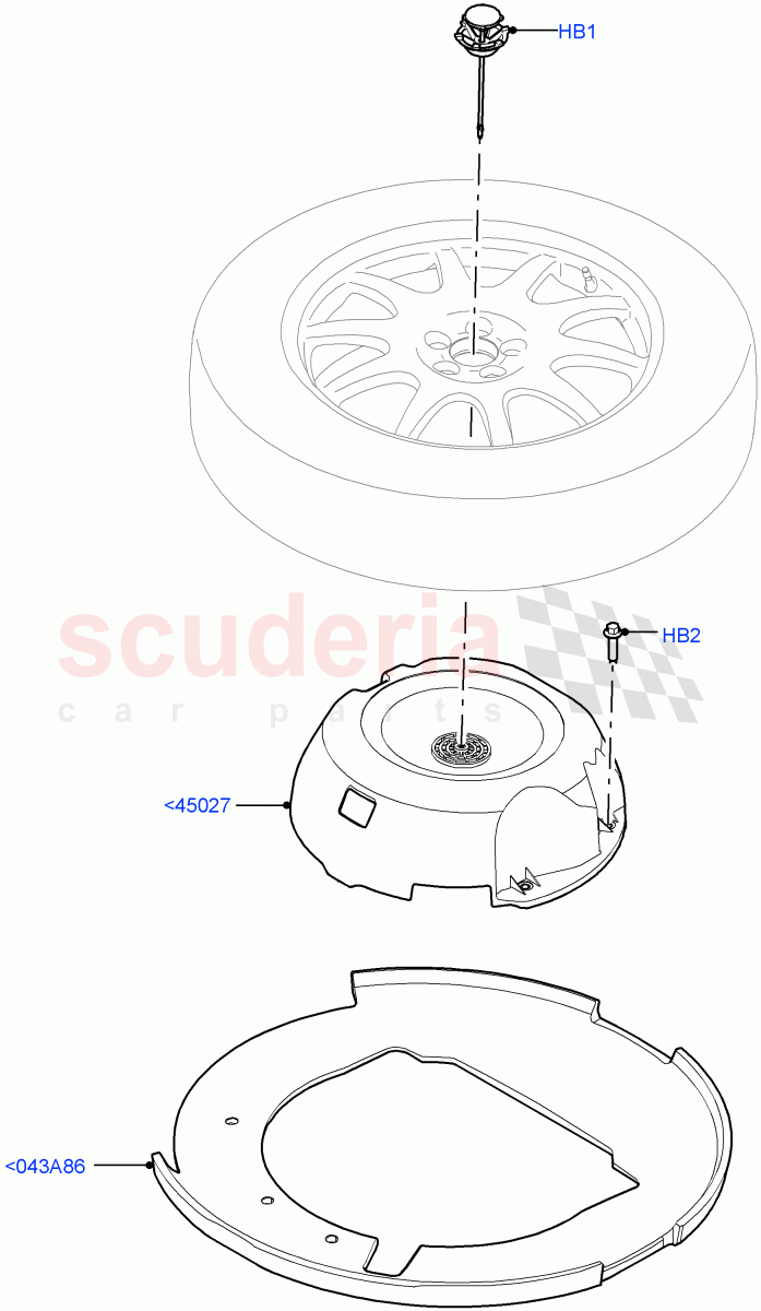 Spare Wheel Carrier (23" Full Size Spare Wheel, Electric Engine Battery-MHEV, 21" Full Size Spare Wheel, Less Electric Engine Battery, 20" Full Size Spare Wheel, 22" Full Size Spare Wheel, With Mini Alloy Spare Wheel) of Land Rover Land Rover Range Rover (2022+) [4.4 V8 Turbo Petrol NC10]