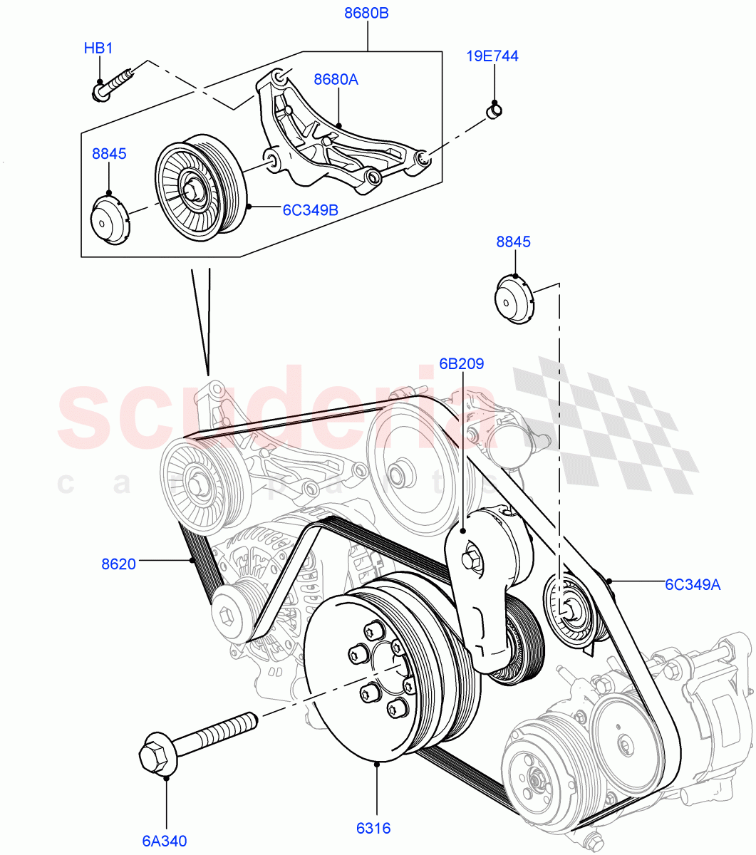 Pulleys And Drive Belts (Primary Drive) (5.0L OHC SGDI SC V8 Petrol - AJ133) ((V) TOHA999999) of Land Rover Land Rover Range Rover (2012-2021) [5.0 OHC SGDI SC V8 Petrol]