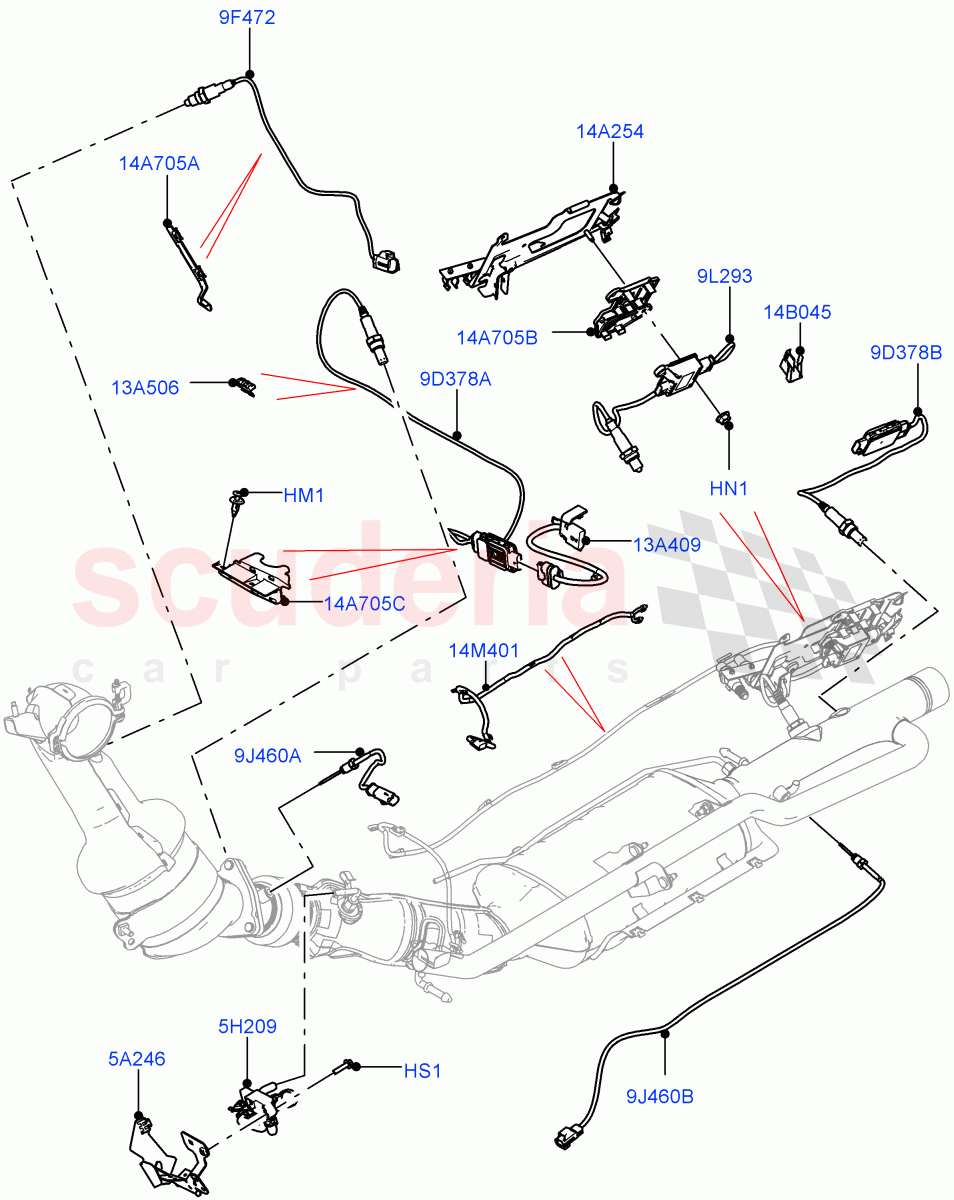 Exhaust Sensors And Modules (2.0L I4 DSL MID DOHC AJ200, EU6D Diesel + DPF Emissions, 2.0L I4 DSL HIGH DOHC AJ200) ((V) FROMKH000001) of Land Rover Land Rover Discovery Sport (2015+) [2.0 Turbo Diesel]