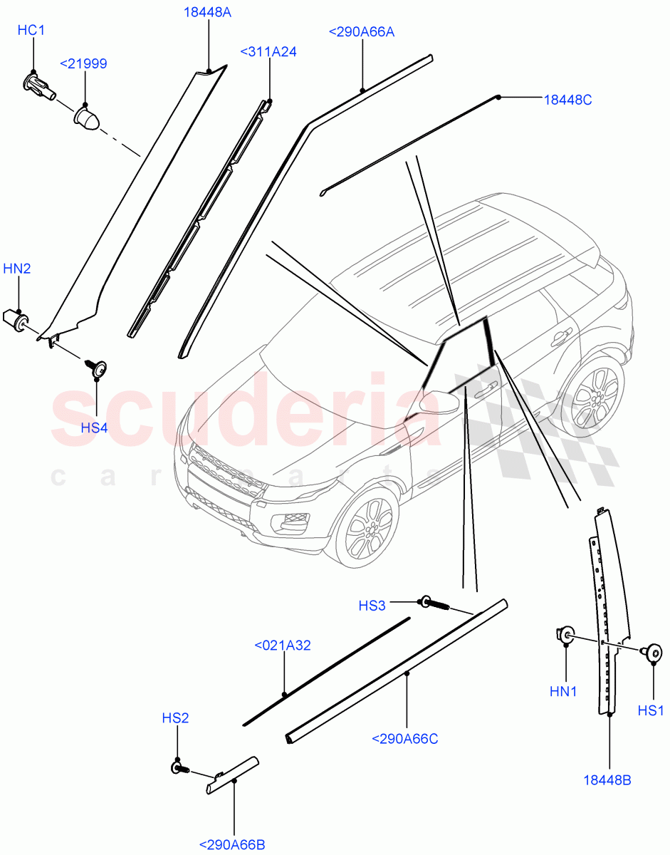 Front Doors, Hinges & Weatherstrips (Finishers) (3 Door, Halewood (UK), 5 Door) of Land Rover Land Rover Range Rover Evoque (2012-2018) [2.0 Turbo Diesel]