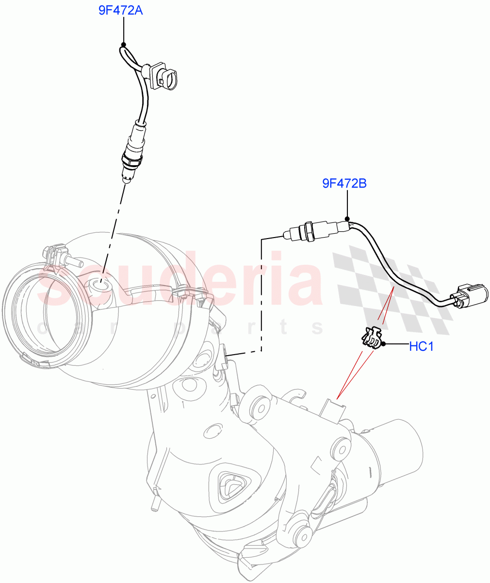 Exhaust Sensors And Modules (Solihull Plant Build) (2.0L I4 High DOHC AJ200 Petrol, EU6 Emissions, 2.0L AJ200P Hi PHEV, EU2, Proconve L6 Emissions, Stage V European Emissions) ((V) FROMJA000001) of Land Rover Land Rover Discovery 5 (2017+) [2.0 Turbo Petrol AJ200P]