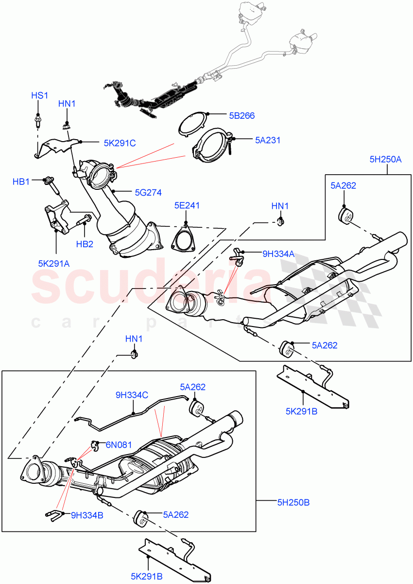 Exhaust System (Front Section) (2.0L I4 DSL MID DOHC AJ200, Proconve L6 Emissions, Stage V Plus DPF, 2.0L I4 DSL HIGH DOHC AJ200, DPF + DE-SOX) ((V) FROMGH000001) of Land Rover Land Rover Range Rover Evoque (2012-2018) [2.0 Turbo Diesel]