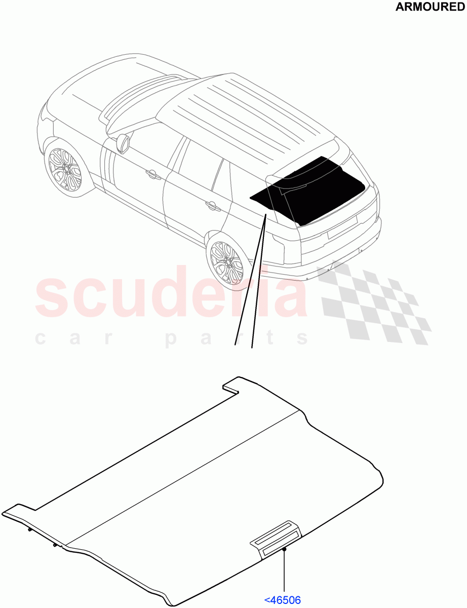 Load Compartment Trim (Package Tray, Upper) (Armoured) ((V) FROMEA000001) of Land Rover Land Rover Range Rover (2012-2021) [3.0 Diesel 24V DOHC TC]