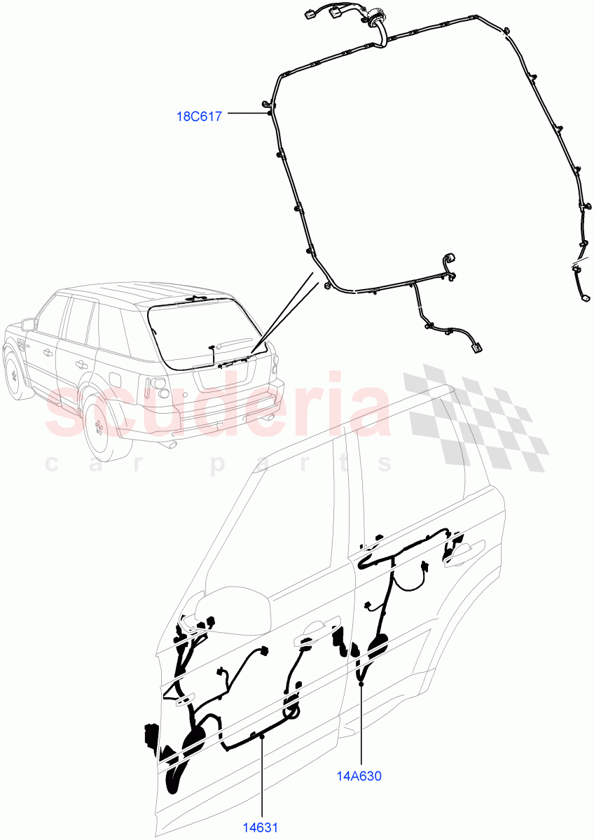 Electrical Wiring - Body And Rear (Front And Rear Doors) ((V) TO9A999999) of Land Rover Land Rover Range Rover Sport (2005-2009) [2.7 Diesel V6]