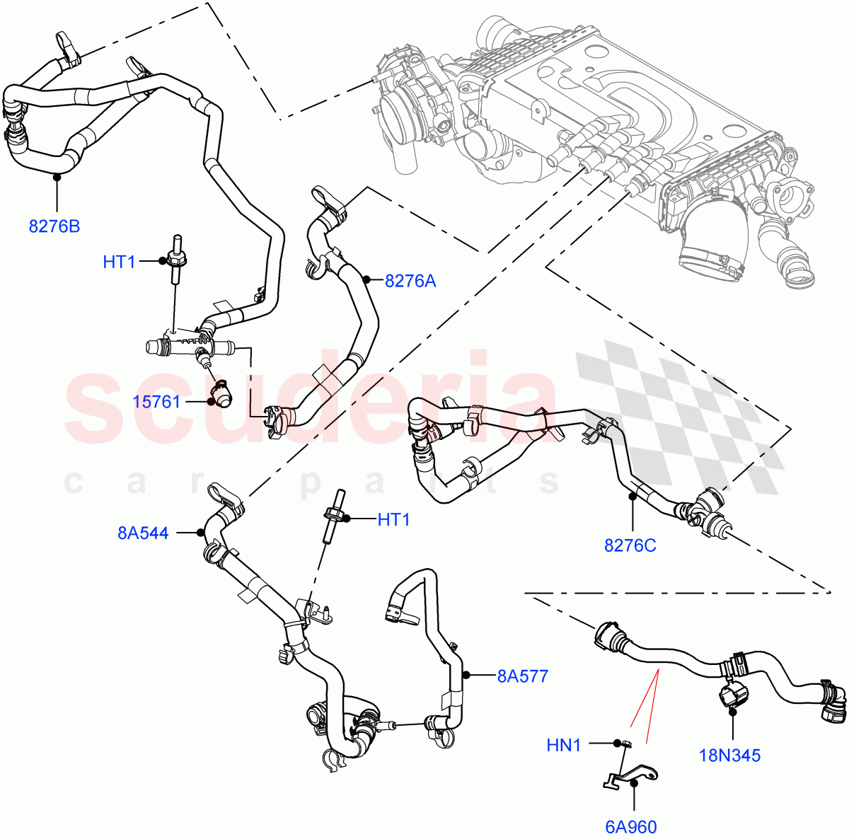 Cooling System Pipes And Hoses (Intercooler) (3.0L AJ20P6 Petrol High) ((V) FROMMA000001) of Land Rover Land Rover Range Rover Velar (2017+) [3.0 I6 Turbo Petrol AJ20P6]